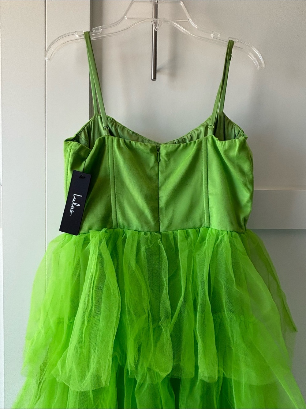 Neon Green Tiered Tulle Maxi Dress - Picture 5 of 5